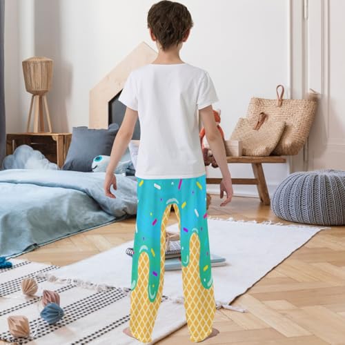 Boy's Pants Pale Green Ice Cream Jogger Pants Elastic Waist Long Bottoms Trousers with Pockets 6-14 Years3