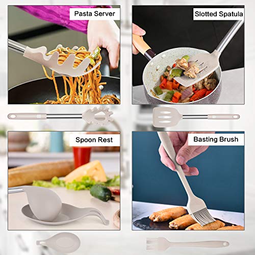 Silicone Cooking Utensil Set, Taiker Kitchen Cooking Utensils Set, Non-stick & Heat Resistant Silicone Cookware, BPA Free Non-Toxic Cooking Utensils, Kitchen Tools (Khaki)
