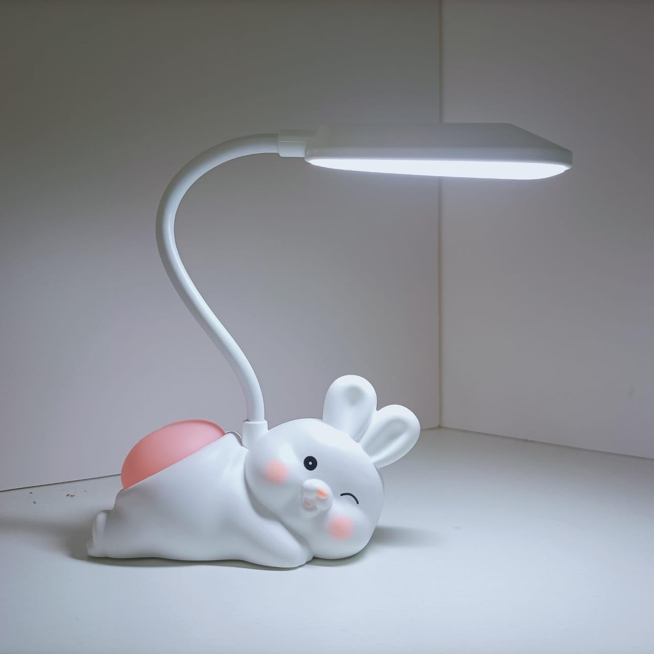 Nuwishtek Desk Lamps for Study Table - Rechargeable USB Warm Light LED Children Eye Protection Lamps, Desk Lamp for Work from Home Yellow Color Light (White Bunny) (Random Colour)