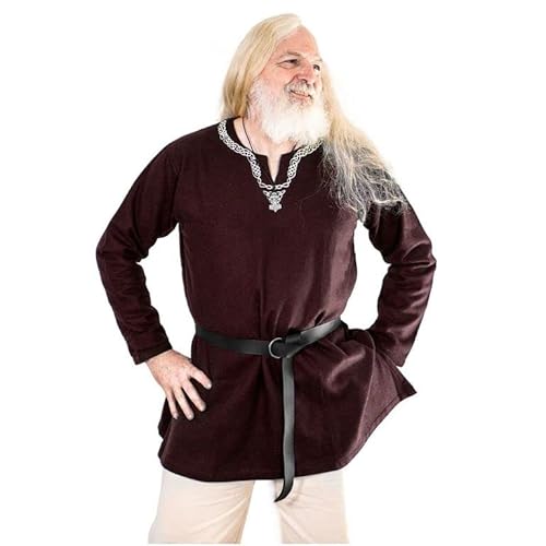 Mythrojan Túnica vikingo de lana bordada vikingos medievales LARP lana marrón Cover