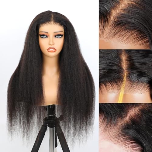Image of ISEE Glueless Wig Human Hair Kinky Straight 7X5 HD Lace Front Wig 20 Inch