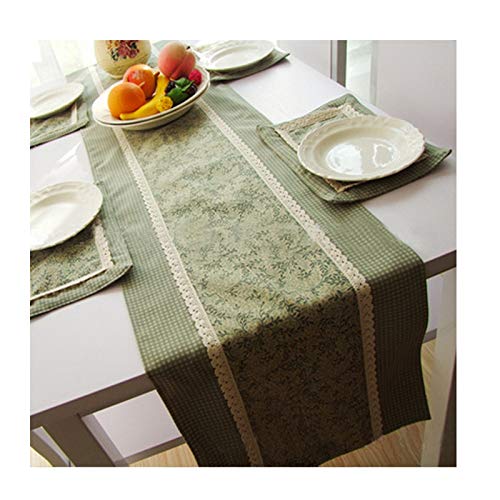 Chemin de table en coton lin vert de 35x180 cm pour vos repas conviviaux en famille