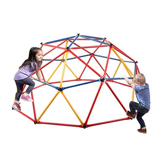 Sandinrayli Outdoor Climbing Frame Dome Climber Playground Monkey Bars Play Set Jungle Gym, Red + Yellow + Blue