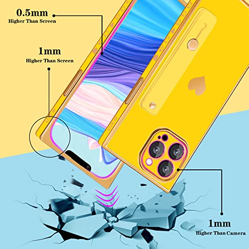 Petitian for iPhone 14 Pro Case with Stand/String, Luxury Cute Women Girls Heart Electroplated Designer Phone Cases for 14 Pro, Neon Yellow - image 4