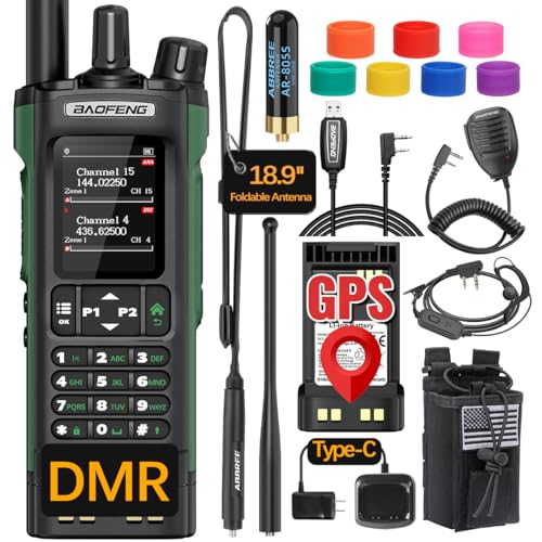 BAOFENG DM32 DMR Radio Ham Radio Walkie Talkies Long Range Digital DM-32UV 10W GPS Emergency NOAA Weather Tactical UV-5R 5RM Two-Way Radio with Earpiece Programming Cable for Survival Hunting Gear