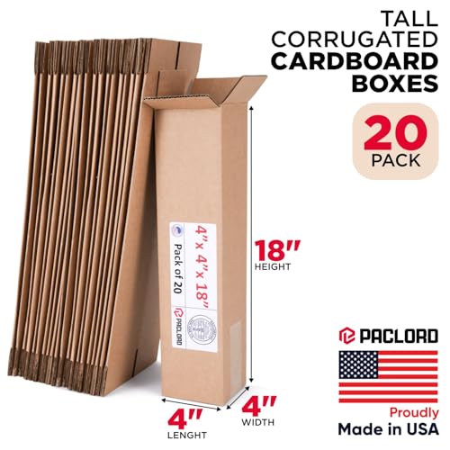 Image of Tall Cardboard Boxes 4 inchL x 4 inchW x 18 inchH (Pack of 20) - USA-Made Packing Boxes for Moving, Shipping, or Storage - USPS, UPS, FedEx Approved - Professional Packing Supplies for Moving | USA-Made Packing Boxes for Moving, Shipping, or Storage - USPS, UPS, FedEx Approved - Professional Packing Supplies