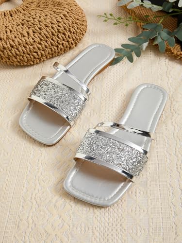 GORGLITTER Women's Sequin Flat Sandals Metallic Fashion Dressy Sandals3