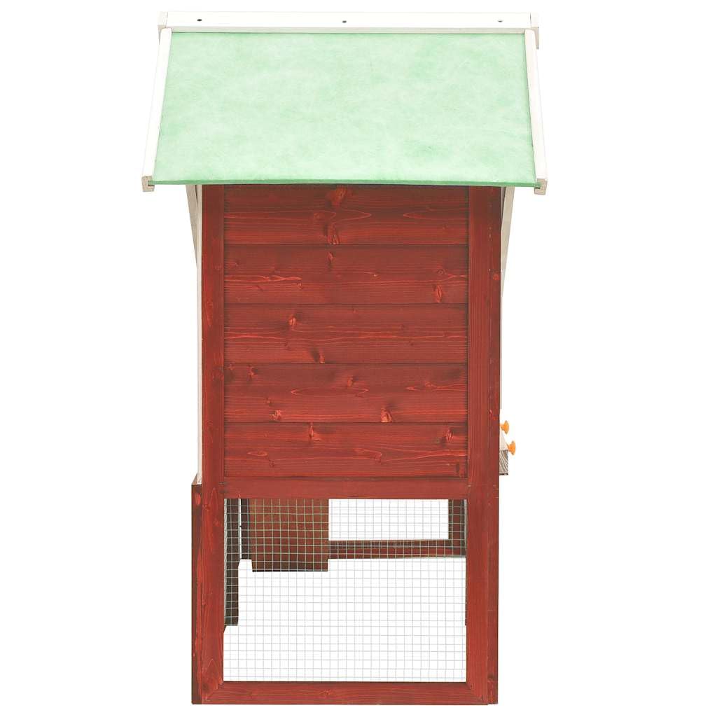 Conejera roja y blanca de madera maciza de abeto 140 x 63 x 120 cm con rampa, 2 niveles, rueda libre para jardín, apartamento, balcón, caño y refugio seguro