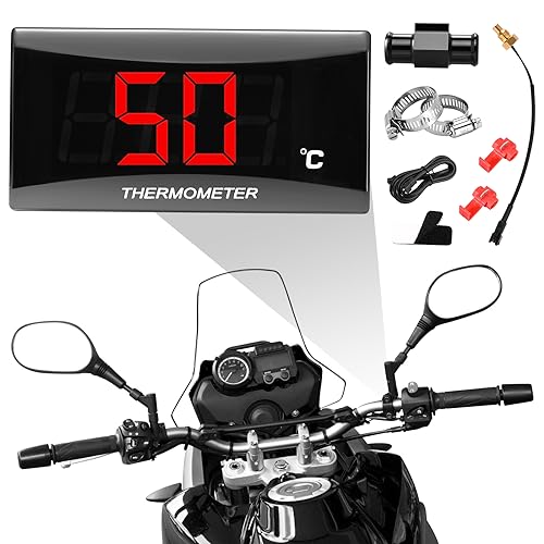 Termómetro digital para motocicleta Instrumentos Temperatura del agua Pantalla digital Medidor Medidor Adaptador de sensor, impermeable Adaptador de sensor de temperatura para KOSO (22MM-RED)