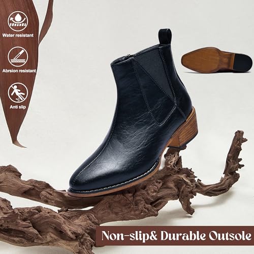 Women's Ankle Boots Mid-height Heels Chelsea Zipper Dressy Booties4