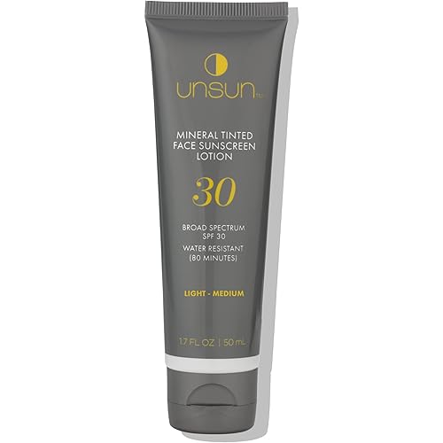 Unsun Mineral Tinted Face Sunscreen with Broad Spectrum SPF 30 - Water-Resistant Lotion, Primer & Color Corrector - 1.7 Fl Oz, Light/Medium