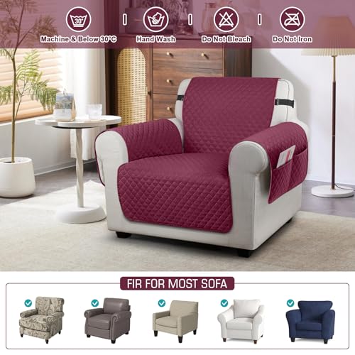 Image of TAOCOCO Armchair Protector - 1 Seater Couch Cover for Sofa, Pet Proof for Kids, Washable With Elastic Strap (Red)