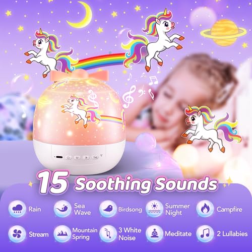 Pikoy Night Light For Kids+15 Films+Sound Machine For Kids Night Light Projector,Rotation Light Projector For Bedroom,Remote+Rechargeable Toddler Night Light,Kawaii Unicorn Gifts For Girls Night Light thumb #7