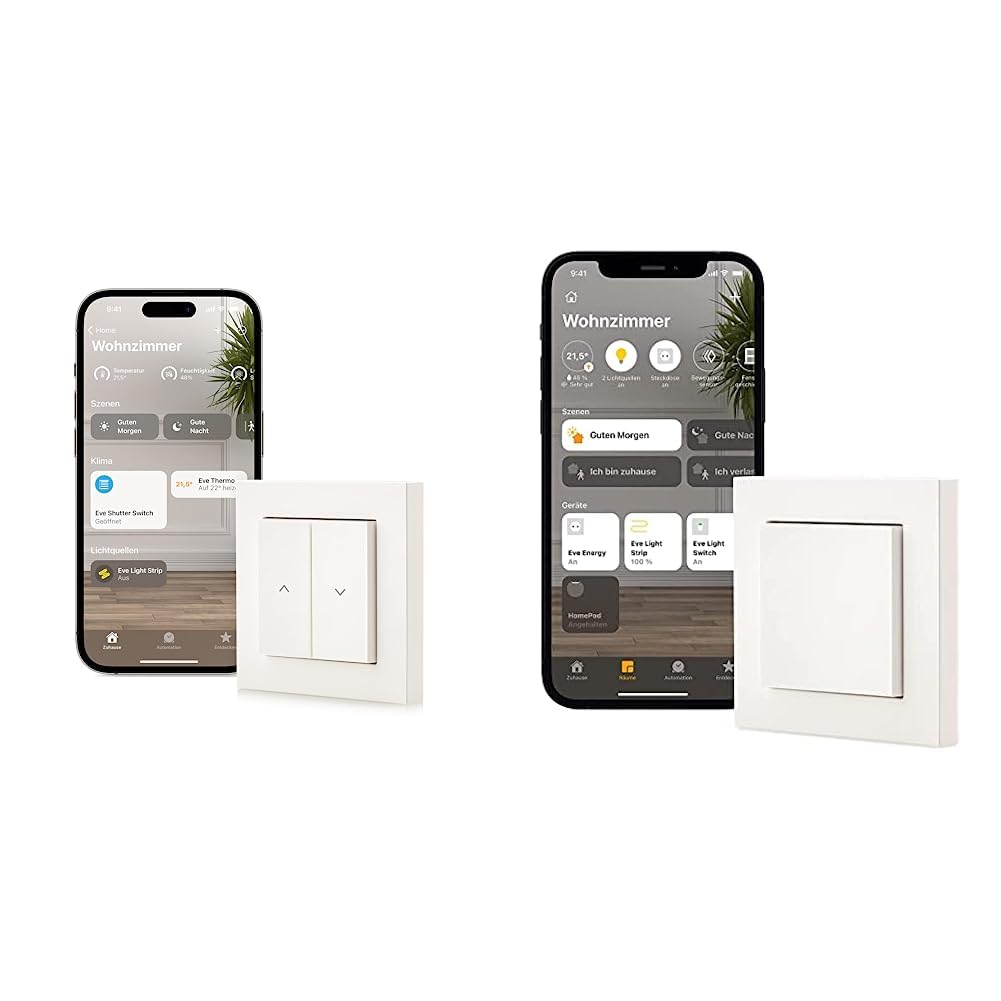 Eve Shutter Switch - Smarte Rollladensteuerung mit integrierten Zeitplänen & Light Switch – Smarter Lichtschalter, Einfach-, Wechsel- & Kreuzschaltung