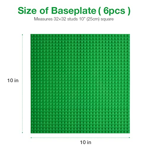 Image of Lekebaby 6 Pack Classic Baseplates 10 inch x 10 inch, Building Base Plates for Building Bricks, 100% Compatible with Major Brands and Activity Table-Baseplate, Sturdy & Safe, Age 3 and up Kids, Multicolored 3