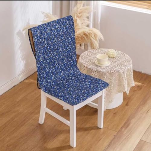 Image of HOMETHREADS Universal-Fit Cotton Fabric Chair Cover Comfortable Cushioned Seating Pad with Anti-Slip Back, Perfect for Kitchen,Dining Room (Black Blue, Pack of 8)
