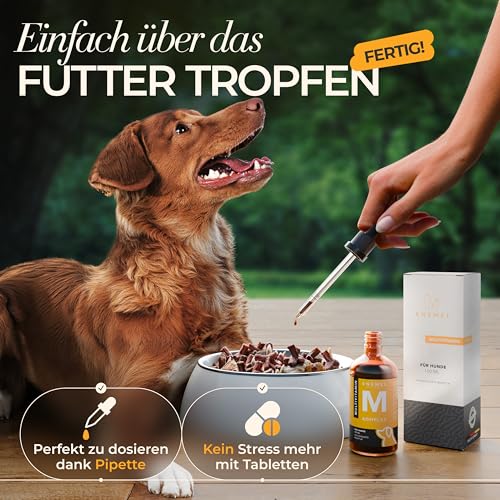 ENEMEL Multivitamin Hund Tropfen 100 ml – flüssige Vitamine für Hunde für leichte Einnahme, Hunde Multivitamin Komplex, Hund Nahrungsergänzungsmittel, Made in Germany