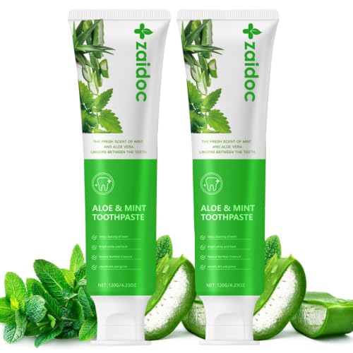 Image of ZAlDOC 2-Pack Aloe Mint Toothpaste, Refreshing Mint Flavor, Daily Toothpaste with Activated Charcoal, Formulated with Botanical Extracts, 4.23 oz*2