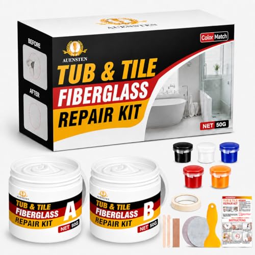 Bath Tub Repair Kit White FiberglassTub and Shower Repair Kit for Porcelain Sink Acrylic Bathtub Tile and Toilet Color Match Filler for Chips Cracks Dents Holes Almond Biscuit Bone (White)