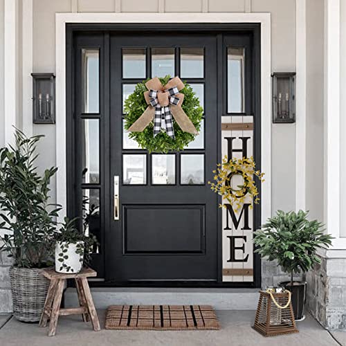 Boxwood Spring Wreath For Front Door,Farmhouse Spring Summer Wreath Decoration,Buffalo Plaid Decor, Artificial Faux Green Spring Outdoor Porch Decor,Wall Decor 18Inch #TOP1