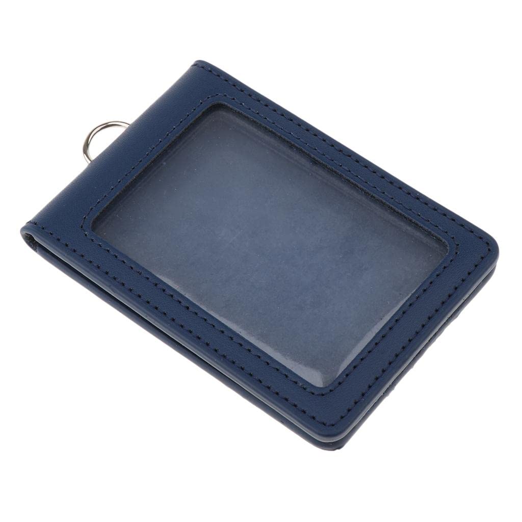 PU Leather Double Cards Vertical Style ID Business Badge Holders Dark Blue