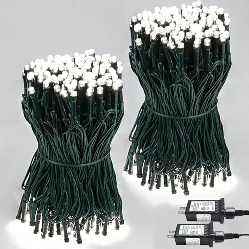 2-Pack 66FT 200 LED White Christmas String Lights Indoor Outdoor, Extendable Christmas Tree Lights...