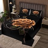 richhome Glowing Bronze Rose Drucken Tagesdecke 220x240cm Schwarz Gotische Wohndecke Swirling Line Art Bettdecke Gotische Romantisch Bettüberwurf Moody Floral Decor Steppdecke Weich