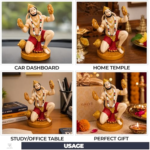 Image of UNOVATE Hanuman Idol for Car Dashboard - Hanuman Murti Standing for Pooja, Temple Showpiece, Decoration, Festivals and Gifting. (Golden Standing, 9cm)