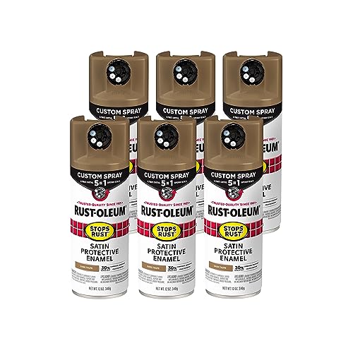 Image of Rust-Oleum Stops Rust Custom 5-in-1 Spray Paint, Satin Dark Taupe | Rust Preventive Protective Enamel, Multi Surface (Metal, Wood and More), Adjustable Dial for Better Control, Fast Dry, 6 Pack