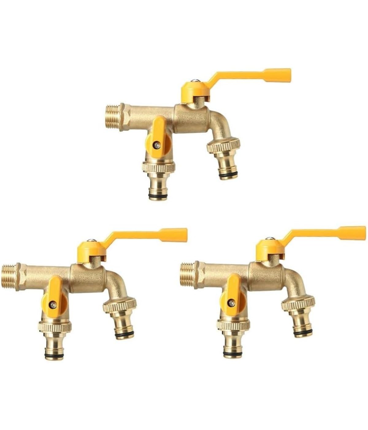 Grifo universal de doble salida para jardín, válvula de bola para exteriores, conector de manguera de 1/2 y 3/4 pulgadas para lavadora de jardín, uso doméstico e industrial