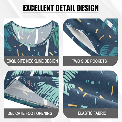 senya Short Sleeve Pajamas Sets Summer Cotton Sleepwear Green Plam White Trunk4