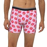 Herren Boxershorts Erdbeere Boxershorts Weich Atmungsaktiv Athletic Stretch Breiter Bund Unterwäsche Langes Bein für Herren, Rosa Erdbeere, M
