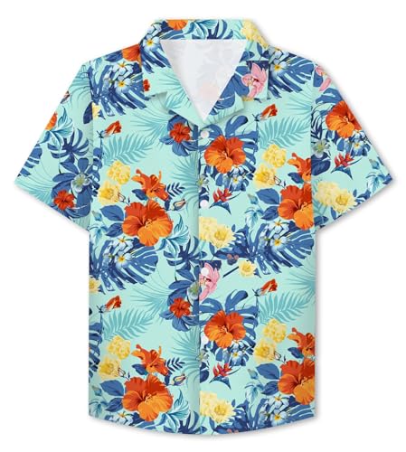 Image of SANGTREE Girls & Women's Hawaiian Shirts Button Down Short Sleeve Floral Tropical Shirt Beach Vacation Blouse Tops