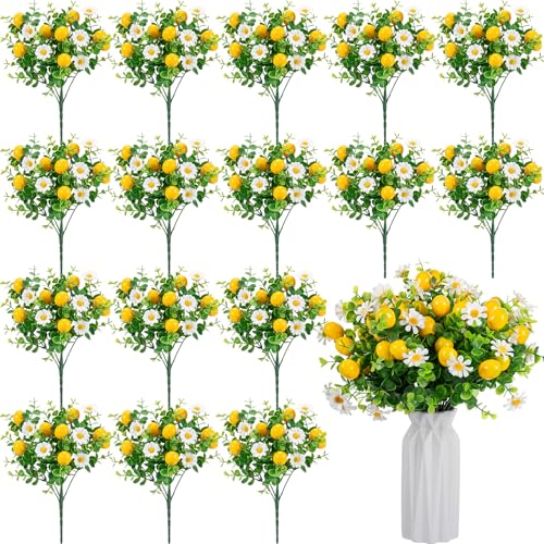 Rivvlive 16 Pcs Artificial Lemon Branches Decor Centerpieces for Tables Fake Fruit Lemon Bouquet Summer Yellow Faux Flower Farmhouse Outdoor Decor for Kitchen Home Bathroom Wedding Party