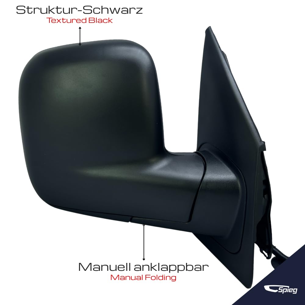 Spieg Außenspiegel Rechts für Volkswagen Transporter T5, Multivan 2003-2009 Elektrisch Verstellbar, Beheizt, Manuell Einklappbar, Schwarz, 5 PIN (Beifahrerseite)