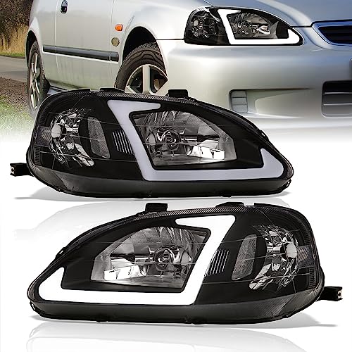 AJP Distributors LED DRL Tube Bar Driving Headlights Assembly Bumper Housing Reflector Corner Signal Lamps Pair Set Left+Right Compatible/Replacement For Civic EK EJ EM JDM EX LX DX Si 1999 2000 99 00