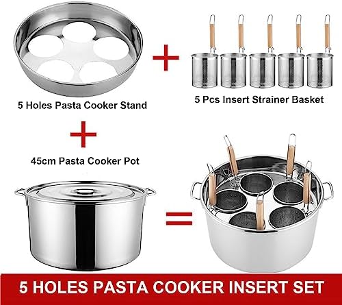 Stainless Steel Pasta Cooker Insert Set, Multipots Home Kitchen Stock Pot - Includes Insert Strainer Basket - Ultimate Pasta Cooking Experience.5 Holes