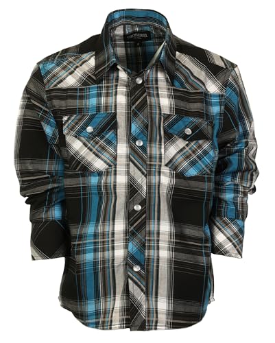 Image of Gioberti Boys Casual Western Plaid Long Sleeve Pearl Snaps Shirt