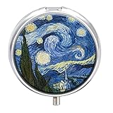 Pill Box 3 Compartment Medicine Pill Case,Portable Pill Box for Pocket or Purse Pill Box Decorative Metal Medicine Vitamin Organizer Unique Gift(Van Gogh Starry Night)