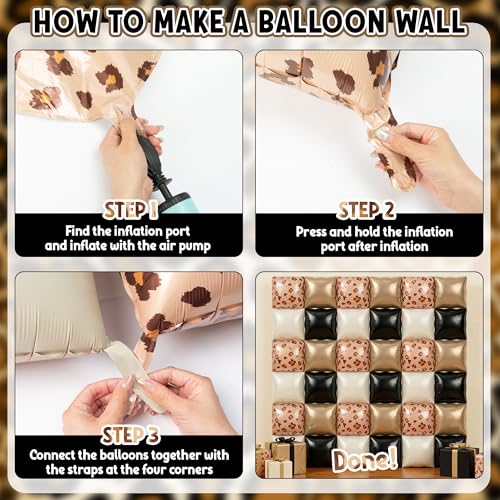 Image of Xqumoi Cheetah Print Square Foil Balloons Wall Backdrop - 36pcs Mixed Color Leopard Print Balloon Kit, Party Decor for Birthday, Bachelorette, Wild Theme Party Photo Booth Backdrop (Black & Brown)