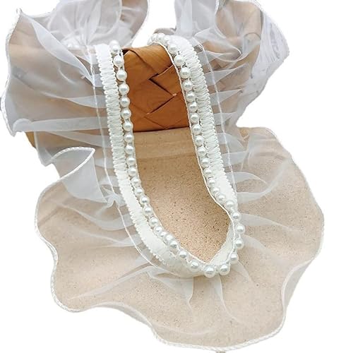 Karmelling 1 Yard White Organza Beaded 3D Ruffled Lace Fabric Trim Pets Dolls Clothes Sewing Guipure Décor,7.5Cm #TOP5
