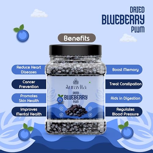 Image of Auravita Premium Dried Blueberry Plum 500gm | Whole & Naturally Sweet |Ideal for Baking, Toppings & Snacking Jar Pack Of 1