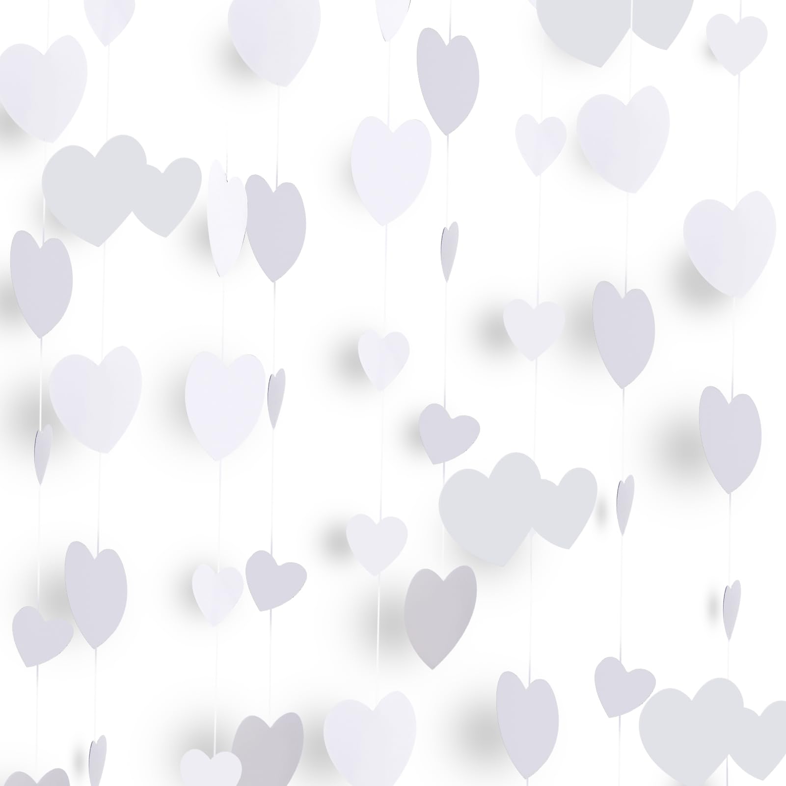 AOZUO 52Ft White Heart Garland, Valentine's Day Party Decorations Wedding Hanging Decoration Tinsel Streamer Banner For Birthday Birthday Bridal Shower Engagement Bachelorette Galentines