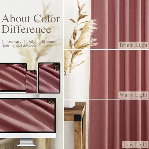 Image of Nanspring Linen Curtains 80 Inch Long for Living Room Back Tab Canyon Rose