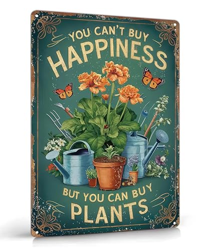 Funny Sign Garden Gifts You Can't Buy Happiness But You Can Buy Plants Vintage Aluminum Sign Decor for Garden Patio Yard Greenhouse Cabin Home Decoration 8x12 Inches