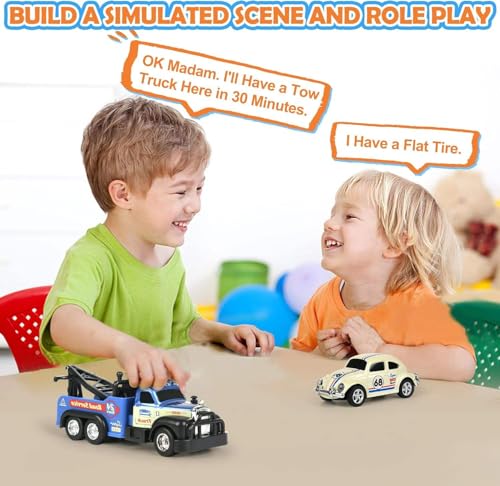 Image of Bestie toys Remote Control Small Car, 1:64 Scale Off-Road RC Car, USB Rechargeable 2.4GHZ Three Speed Indoor Alloy Vehicle for Kids (Tow Truck with Car)