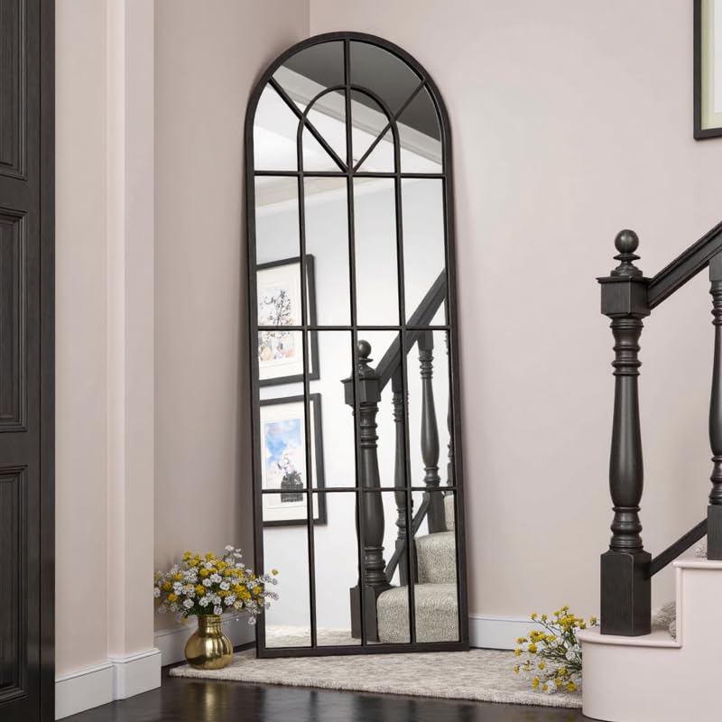 Image of OGCAU Arched Full Length Mirror, 65 inchx22 inch Floor Full Body Mirror, Black