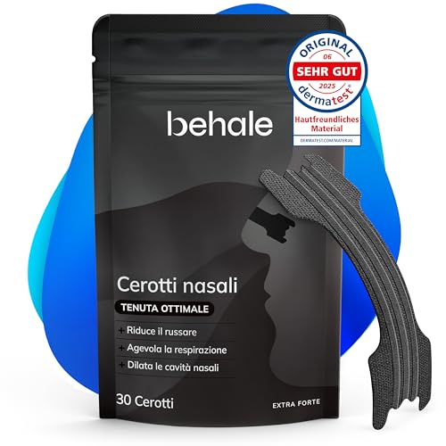 Behale - 30 pezzi cerotti nasali per non russare - testati dermatologicamente - cerotti nasali respira bene - anti russamento uomo e donna - cerotti nasali sport (Nero)