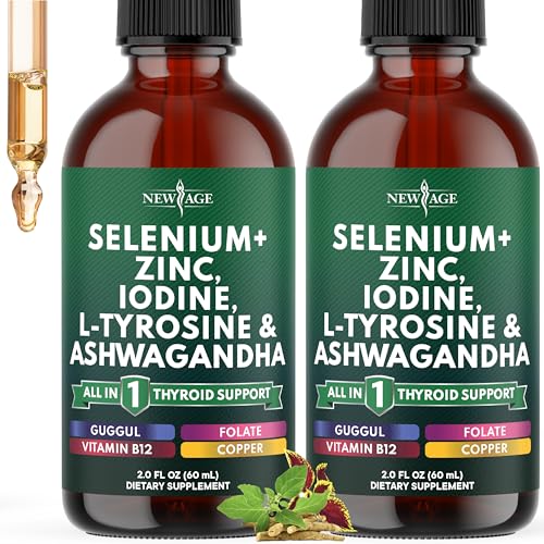Thyroid Support Drops - Selenium Zinc Iodine L Tyrosine Ashwagandha Turmeric Schisandra Guggu Cayenne Basil - Liquid Supplement Folate Copper Alcohol -Free Vegan Non-GMO 4 oz