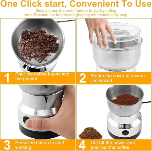 Image of Multifunctional Stainless Steel Coffee Grinder, Smash Machine for Coffee Beans, Electric Grinder for Mini Spices, Dry Masala, Nuts & Grains, Household Mixer Grinder